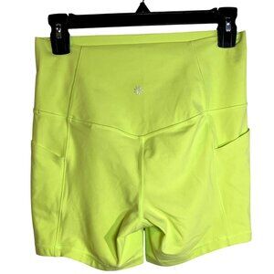 Athleta Salutation Stash 5" Womens High-Waisted Neon Yellow Shorts Size M Nylon/